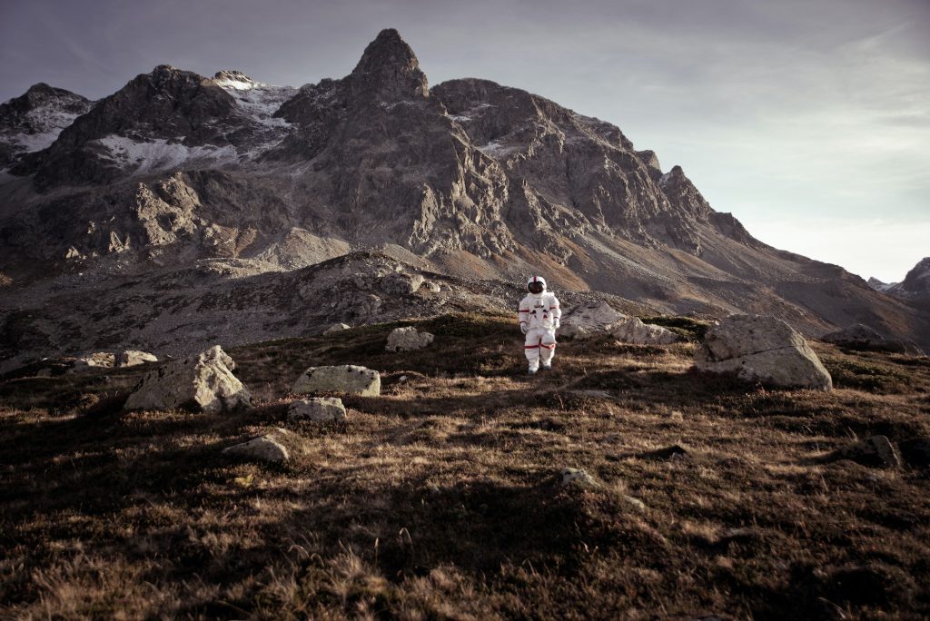 Astronaut exploring a new planet.